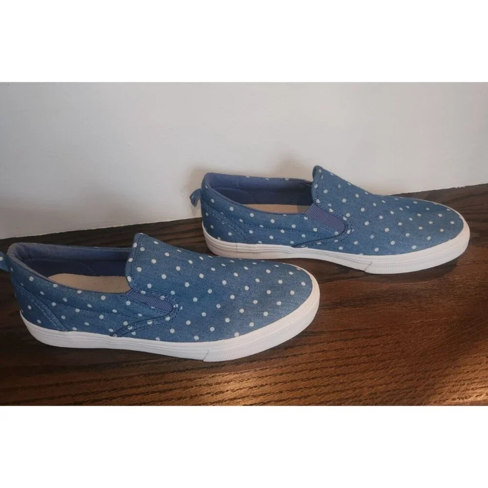 NEW 2 Pairs GAP Kids Girls Slip-on Sneakers Blue Denim Polka Dot Print-5 & 3